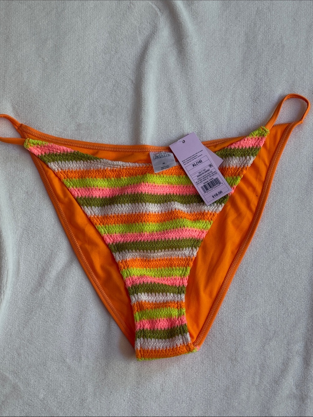 Women's Orange Mixed-Stripe Crochet Bikini Bottom - Unbranded